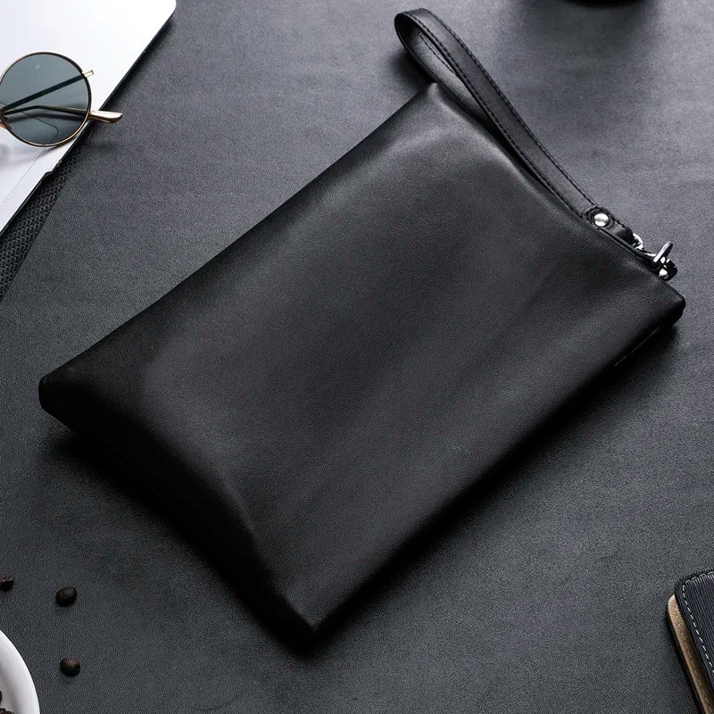 Leather clutch with wrist strap