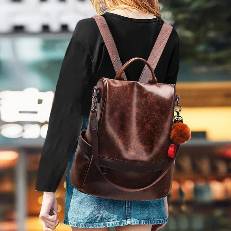 Vintage leather backpack for women
