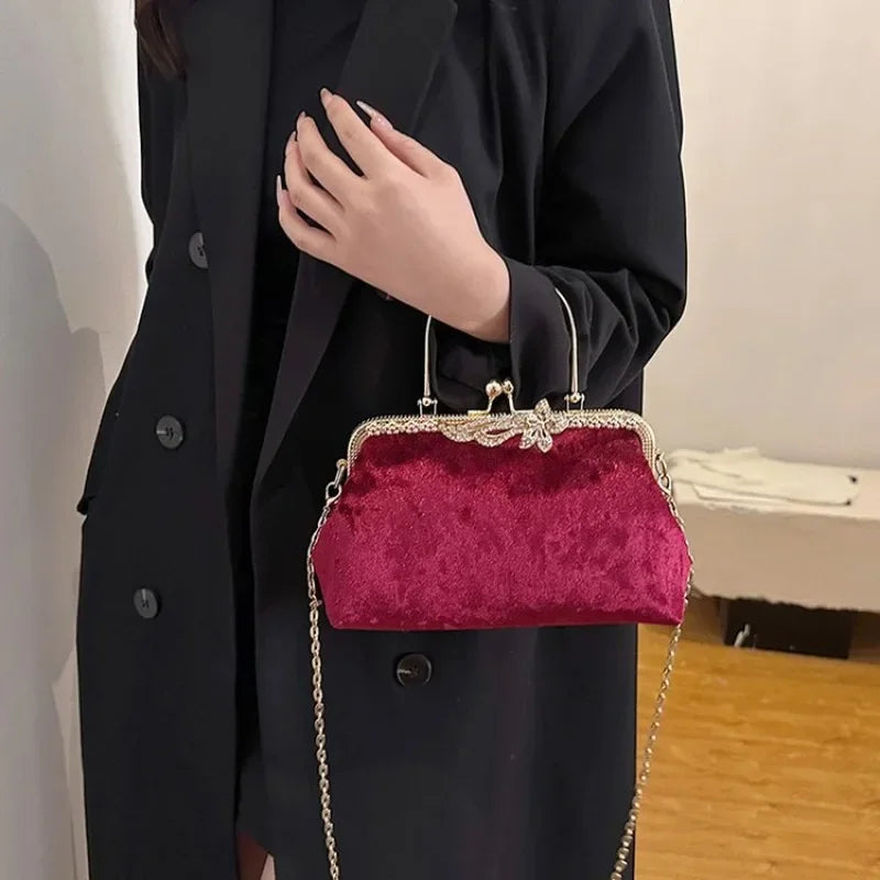 Corduroy evening clutch bag with wrist strap