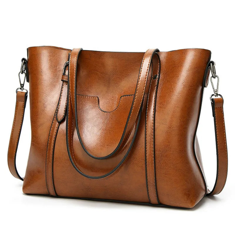 Large leather tote bag with zipper