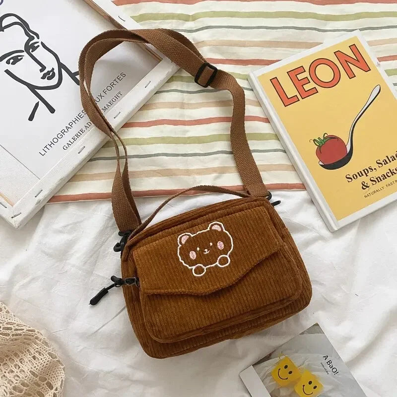 Mini bear corduroy handbag set in pastel colors