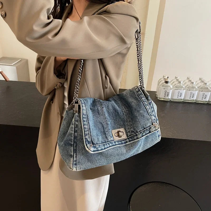 Large capacity denim handbag