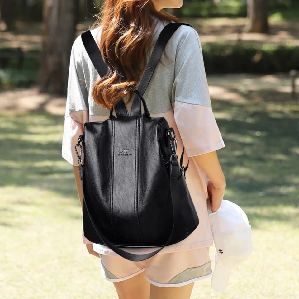 Soft leather backpack for women