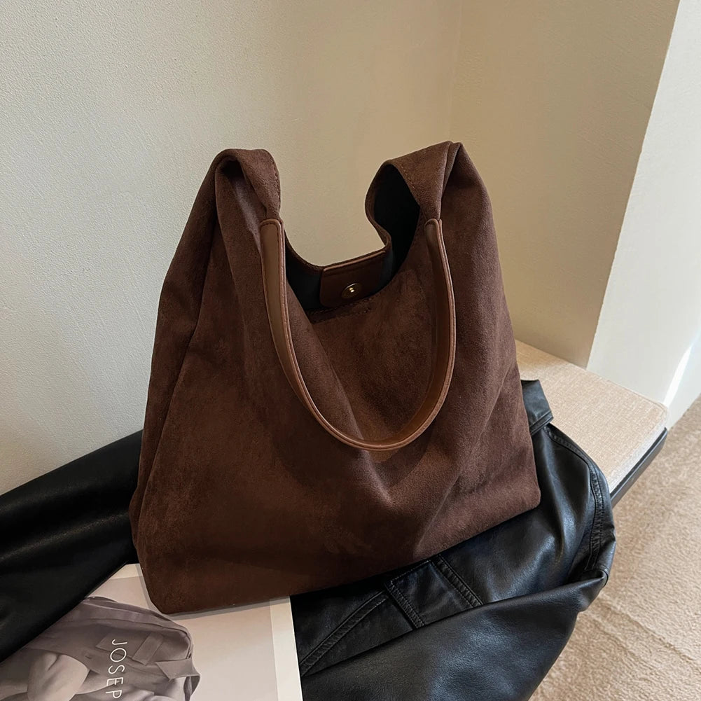 Minimalist suede shoulder slouch bag