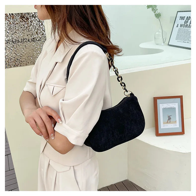 Corduroy handbag set with soft chain handle