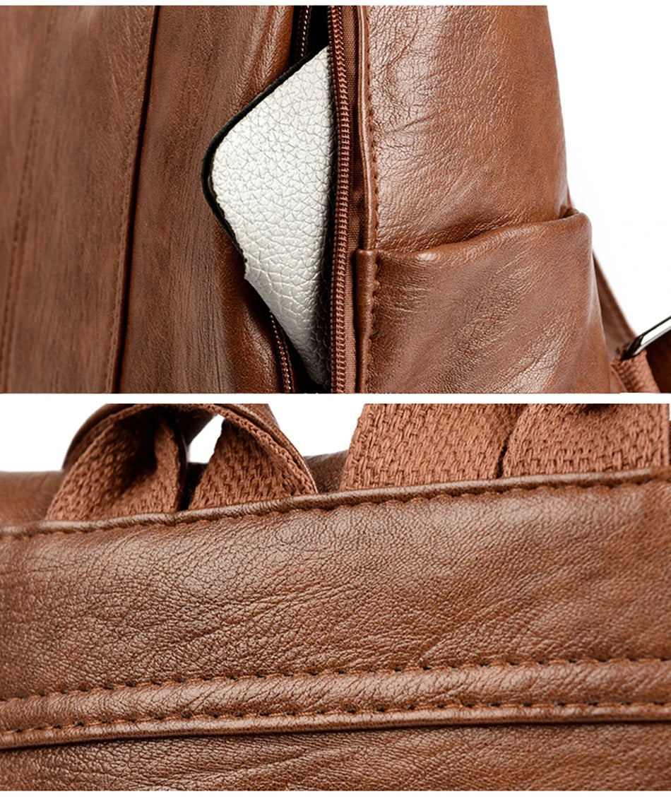 Soft leather travel backpack