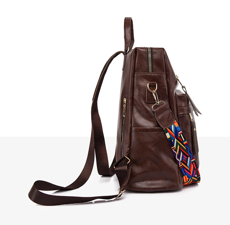 Large capacity leather knapsack