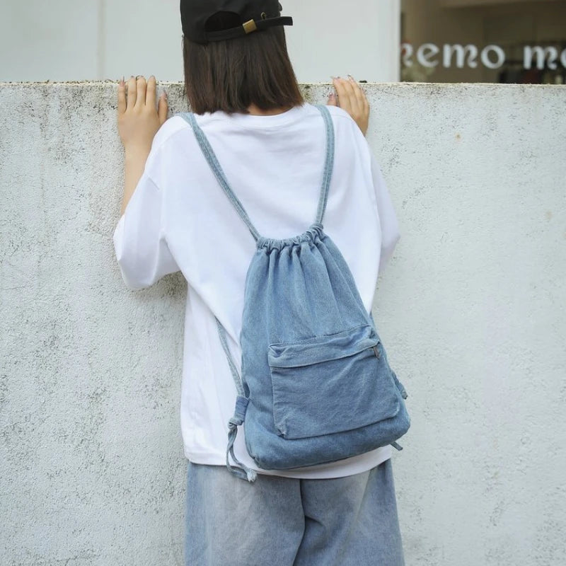 Casual denim drawstring backpack