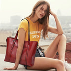 Large leather tote bag with zipper