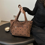 Bow pattern corduroy tote bag for women