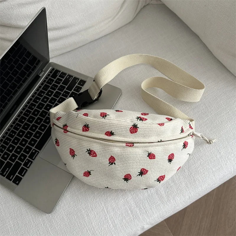 Strawberry corduroy belt bags for women