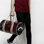 Two-tone leather overnight duffle bag