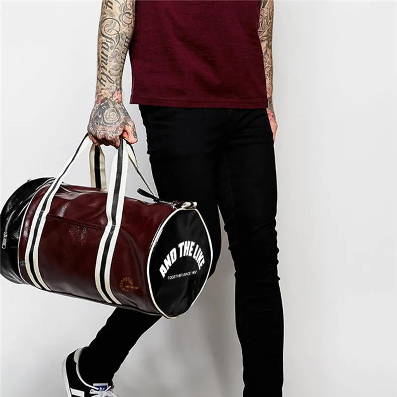 Two-tone leather overnight duffle bag