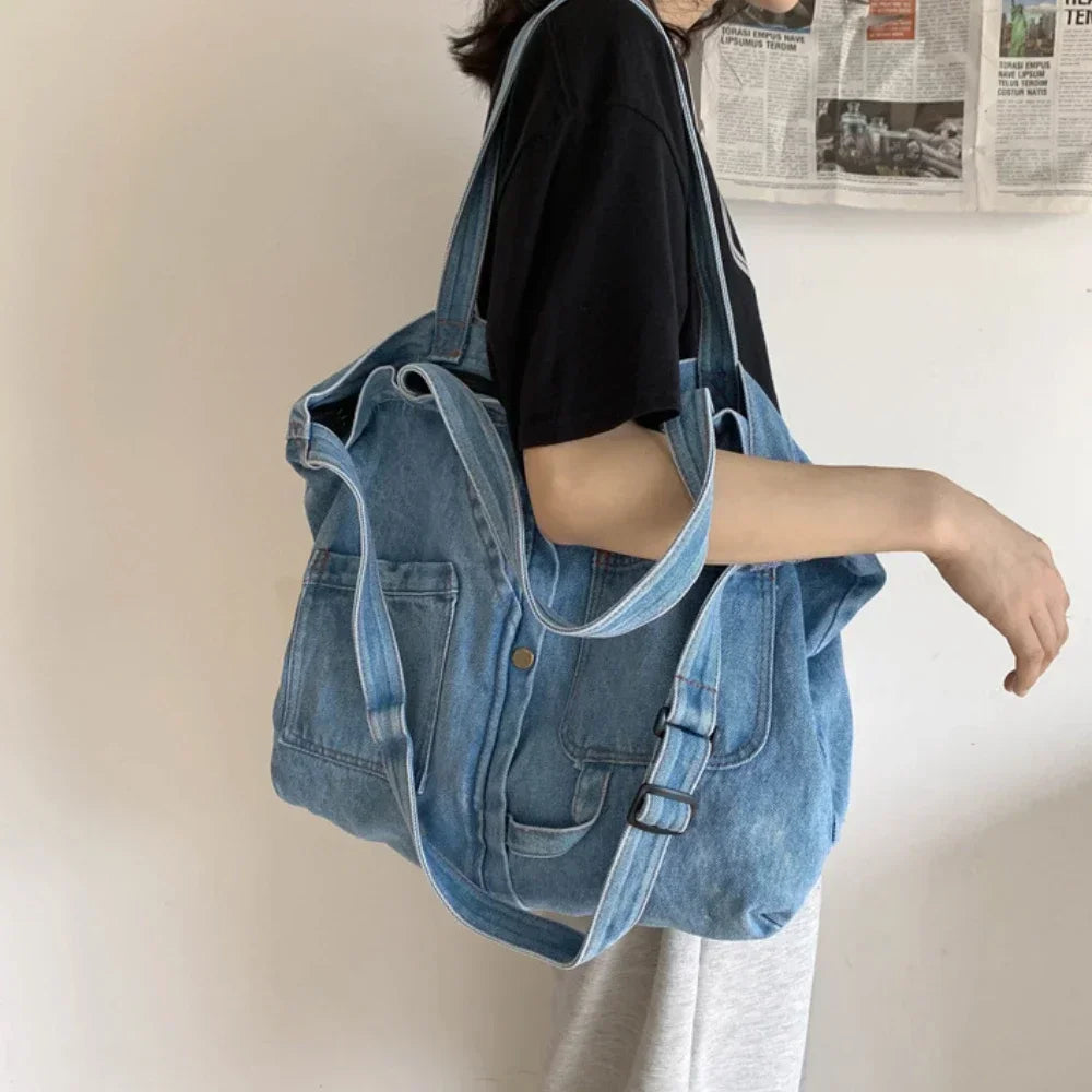 Classic denim tote bag with large capacity