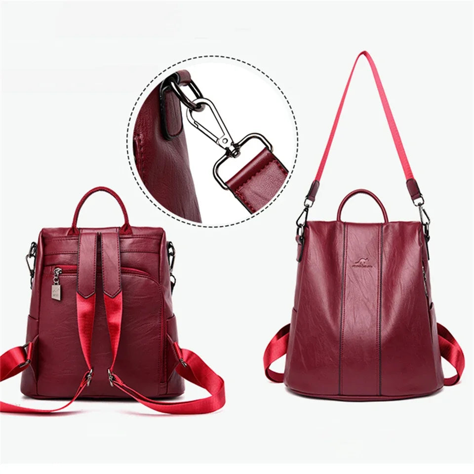 Soft leather backpack for women