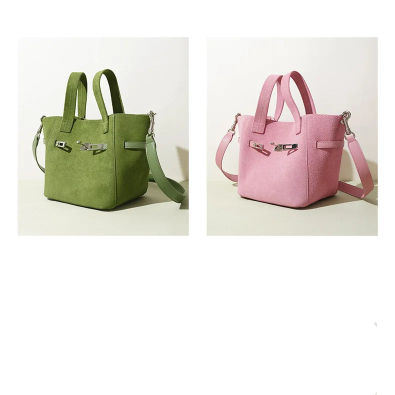 Designer-inspired suede handbag