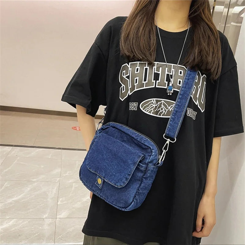 Soft denim crossbody handbag