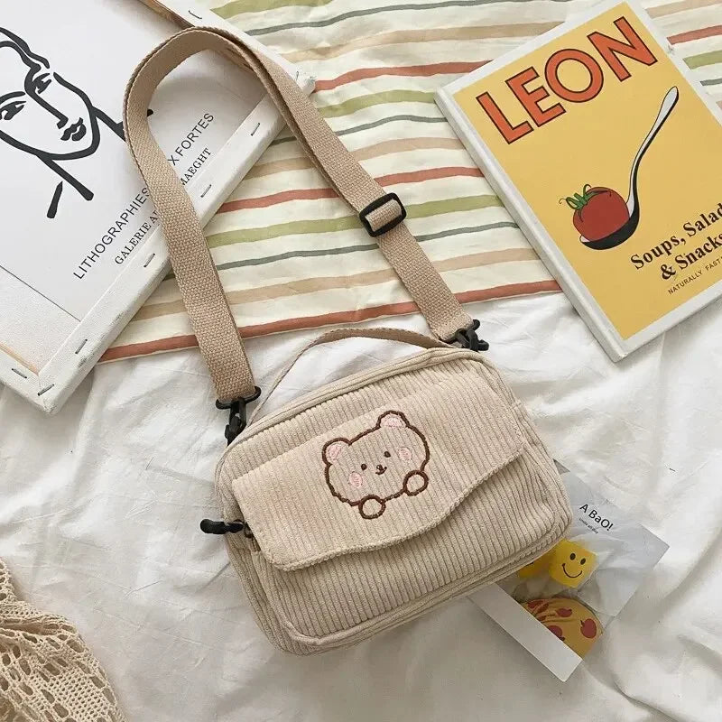 Mini bear corduroy handbag set in pastel colors