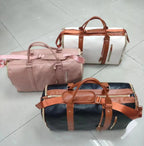 Large capacity travel leather duffle bag