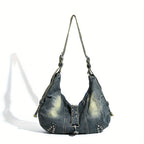 Stonewashed denim handbag with soft finish