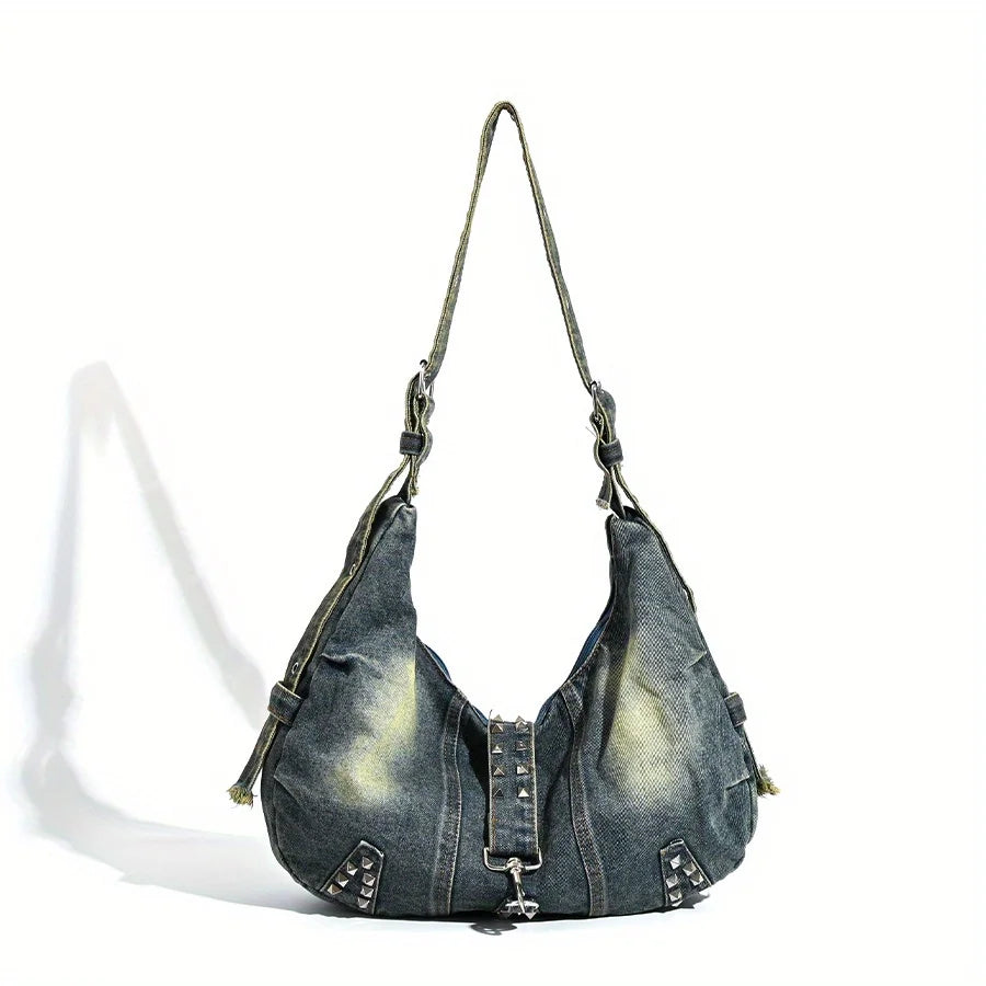Stonewashed denim handbag with soft finish
