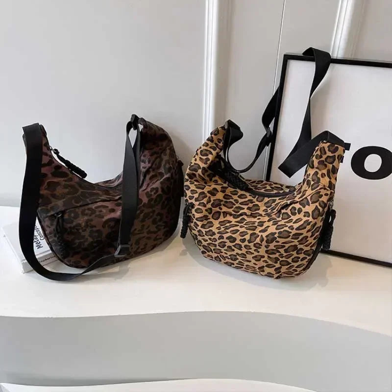 Leopard print corduroy crossbody handbag