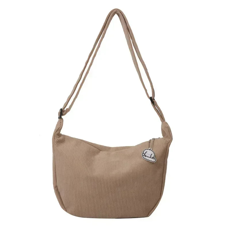 Corduroy handbag with adjustable shoulder strap