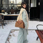 Suede handbag with subtle colors