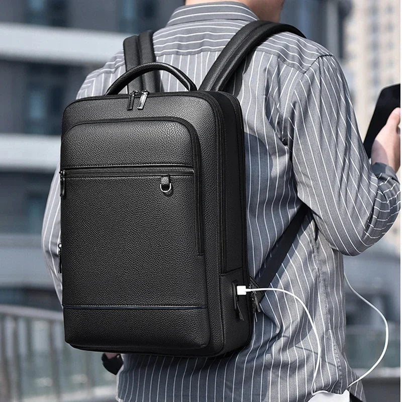 Business leather laptop backpack