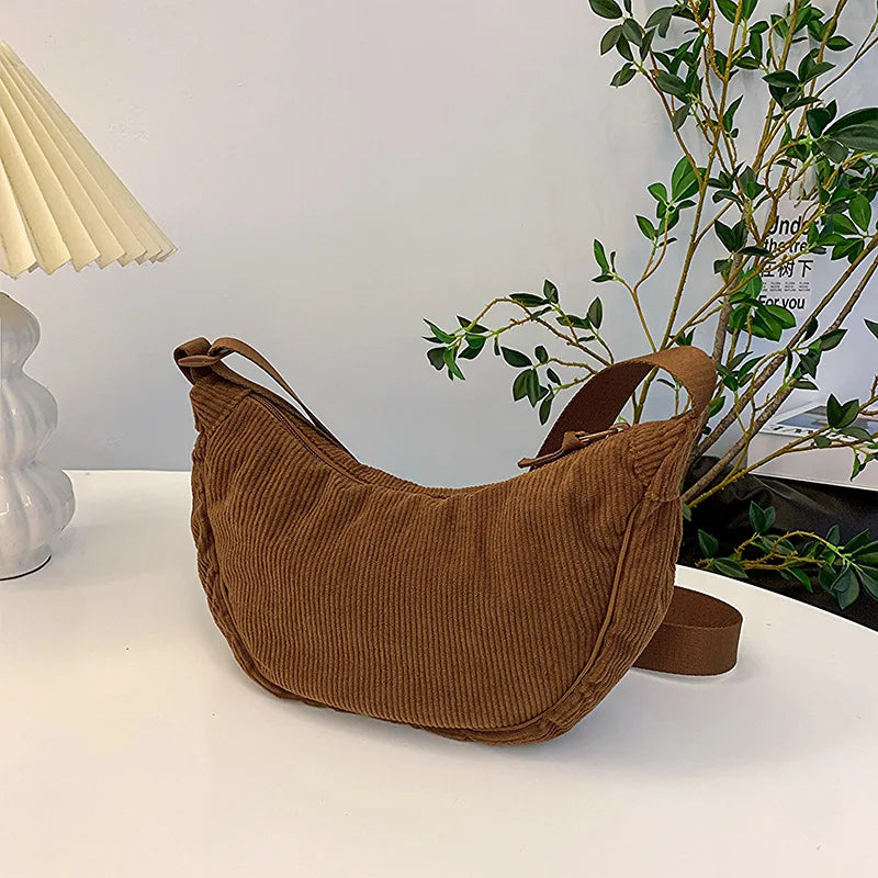 Corduroy handbag with adjustable shoulder strap