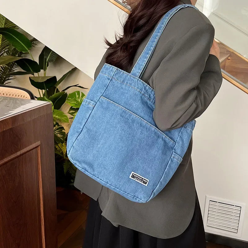Denim tote bag with soft handles