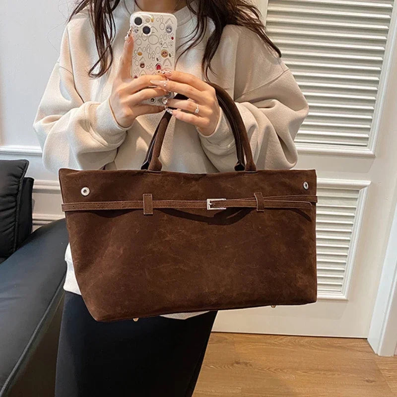 Vintage suede shopper tote bag