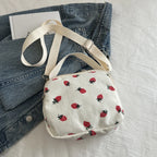 Stawberry corduroy handbag with top handle