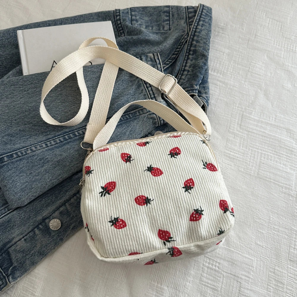 Stawberry corduroy handbag with top handle