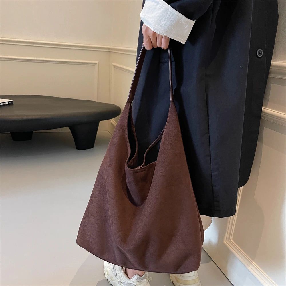 Chic suede slouch shoulder bag