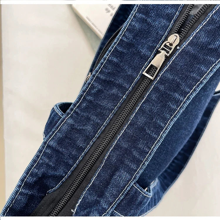 Denim tote bag with front pocket