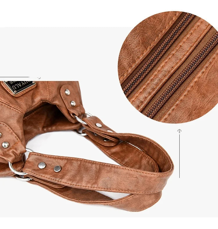 Leather shoulder bag with side pockets
