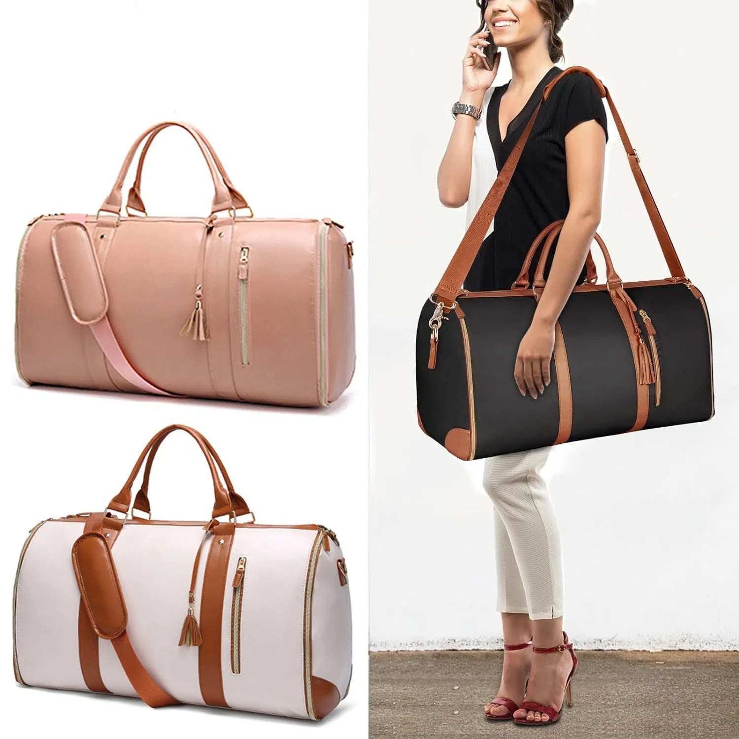 Large capacity travel leather duffle bag