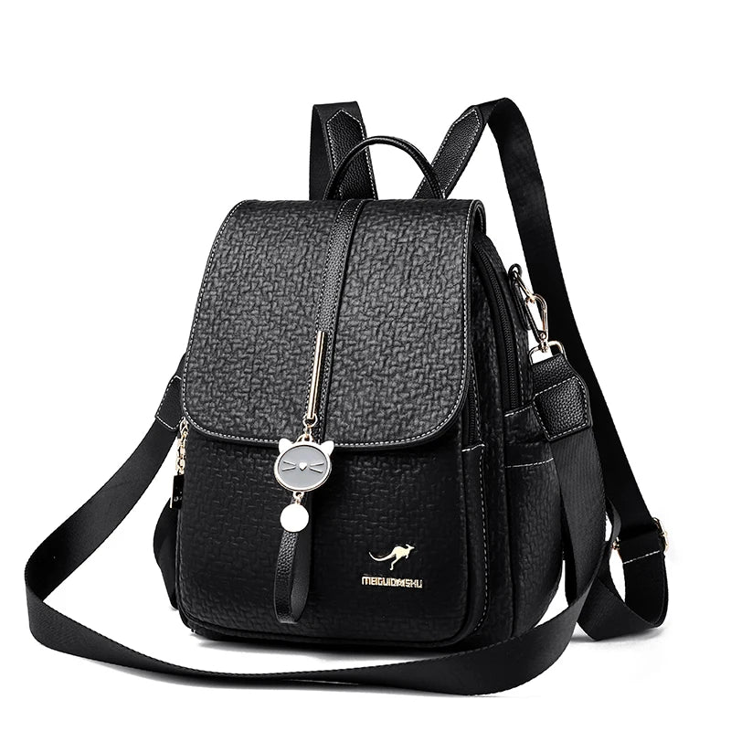 Contrast-strap leather backpack