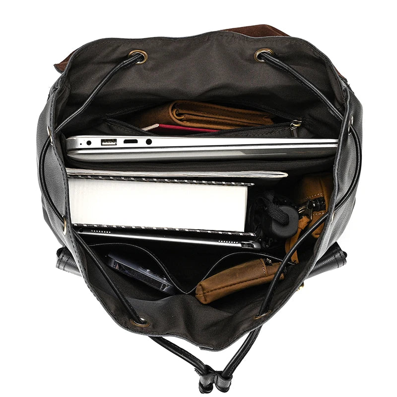 Leather laptop rucksack with top handle