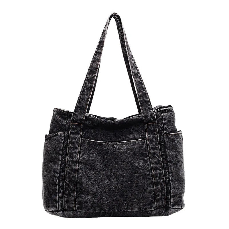 Denim shoulder tote bag