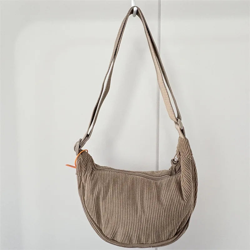 Corduroy handbag with adjustable shoulder strap