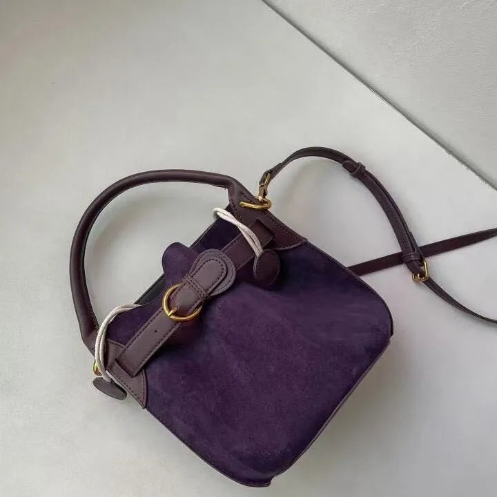 Small brown corduroy handbag with top handle