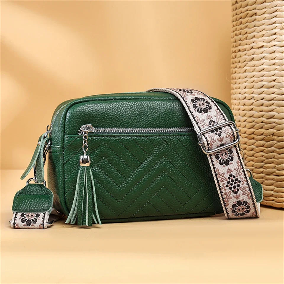 Textured leather crossbody bag