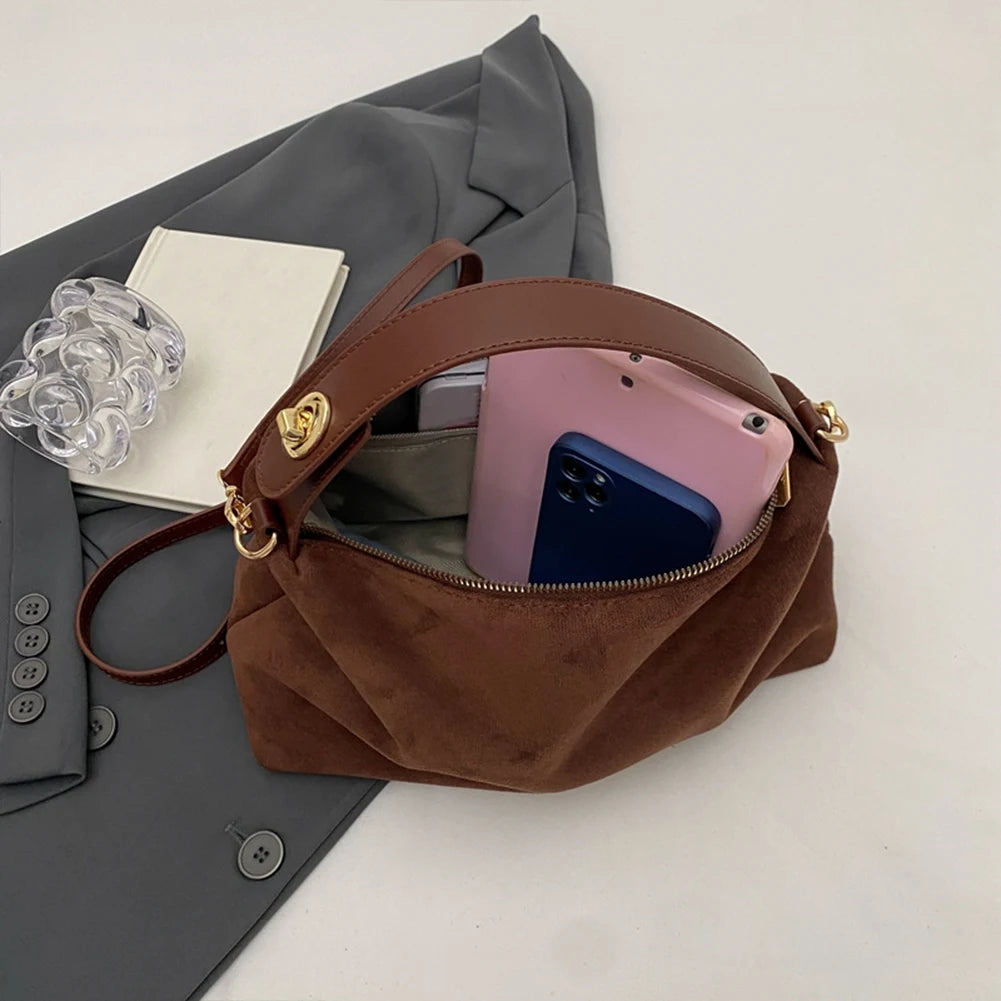 Suede shoulder handbag