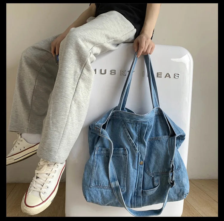 Classic denim tote bag with large capacity