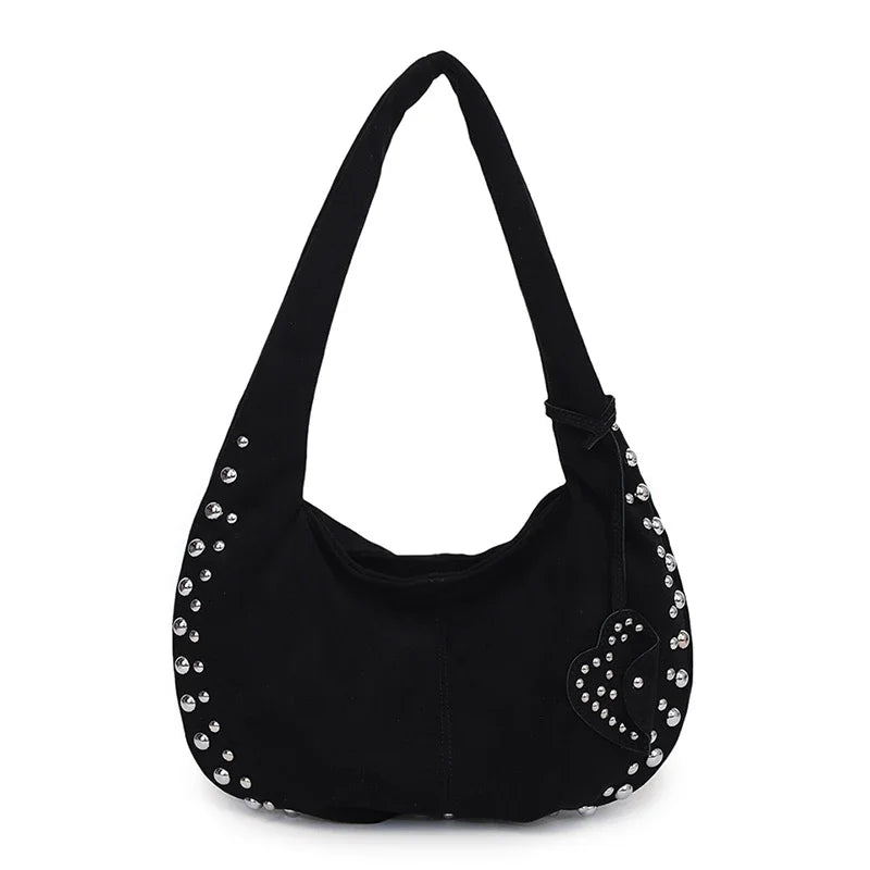 Chic suede shoulder bag with decorative strass