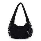 Chic suede shoulder bag with decorative strass