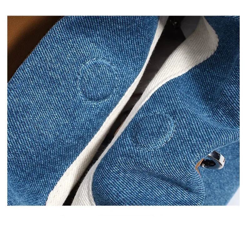 Denim handbag with external pockets