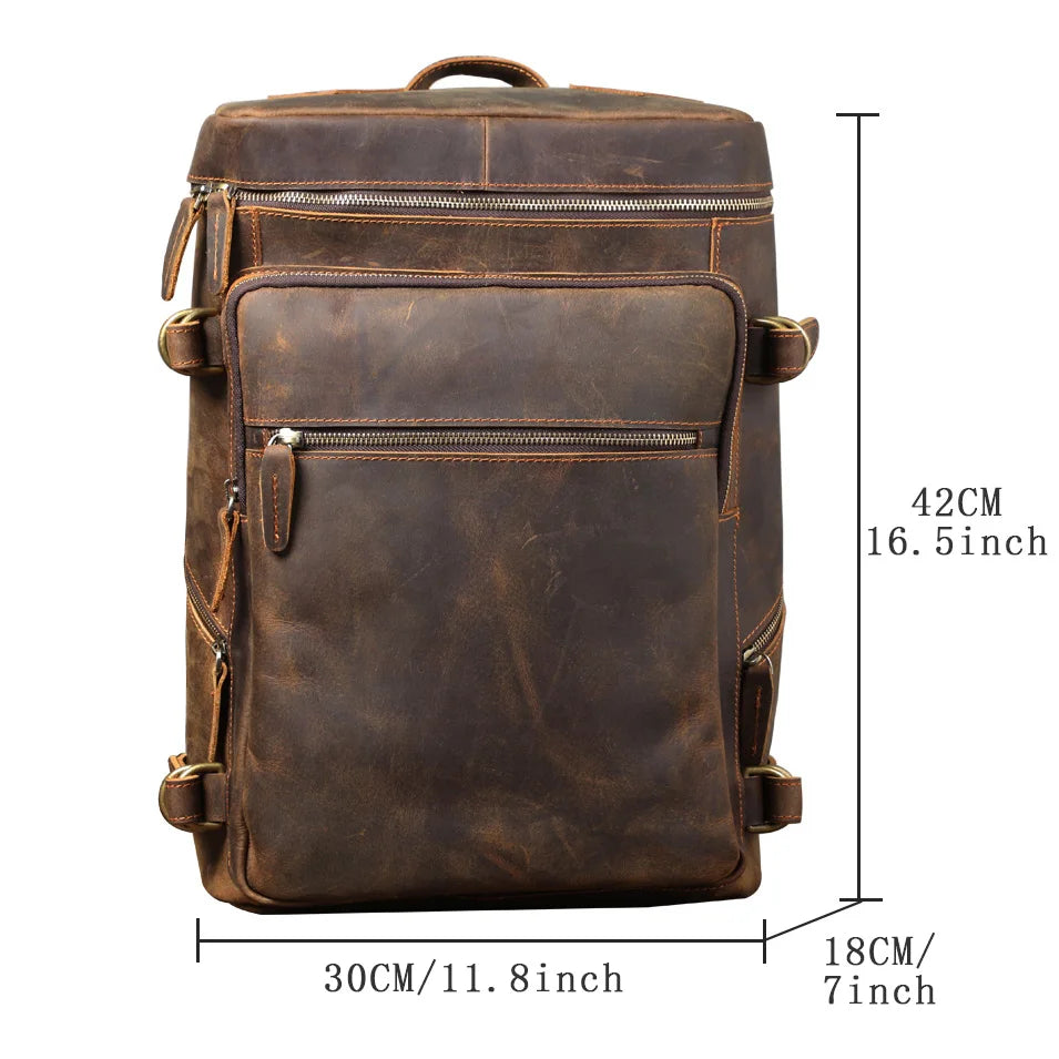 Leather travel rucksack for men